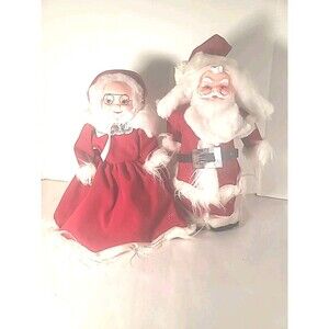 Vintage 12" MCM Christmas Santa & Mrs. Claus Dolls Kitsche Hand Made